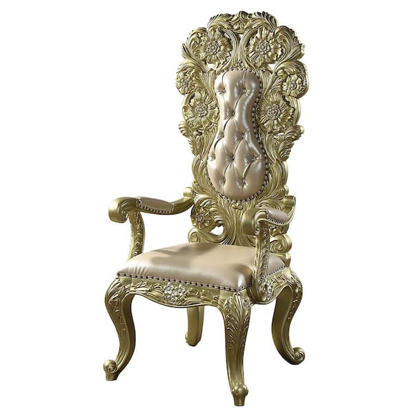 Acme Furniture Cabriole Light Gold Synthetic Leather, Gold Finish Leather Arm Chair Set of 2 with No Additional Features