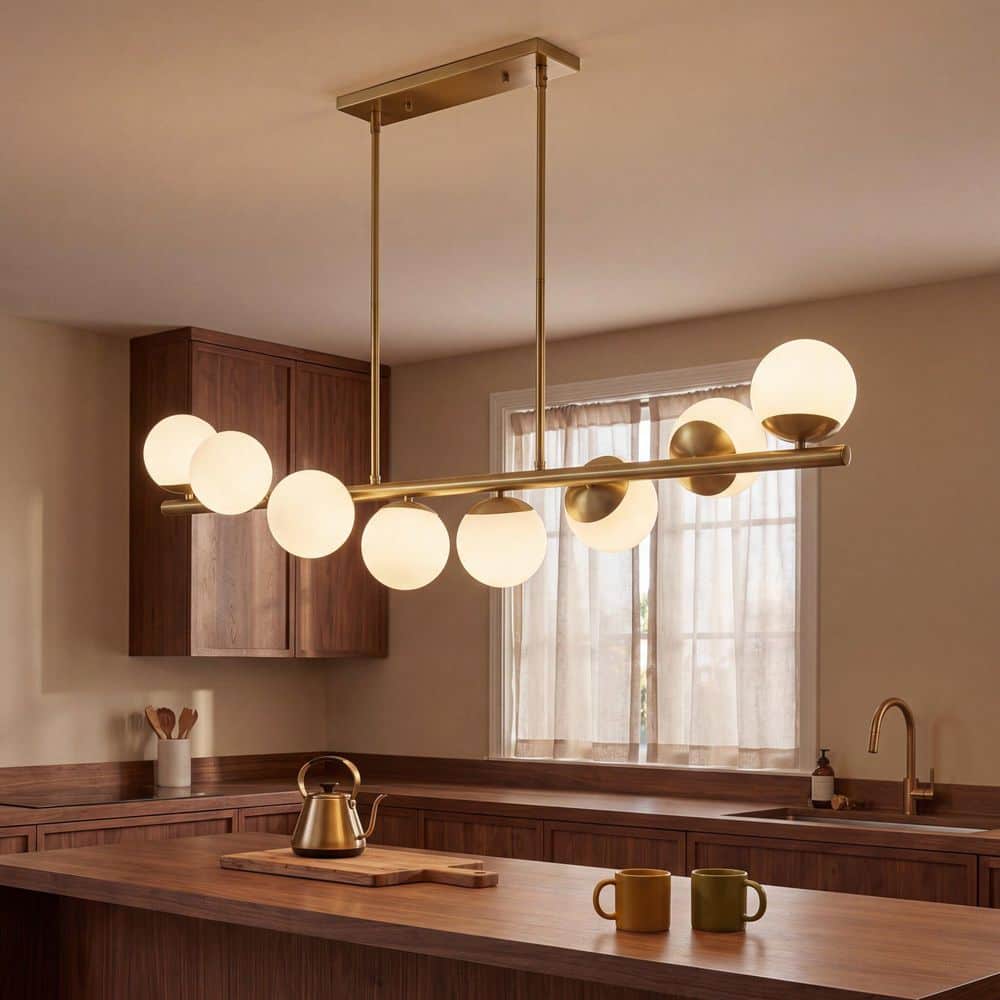 Turin by Dann Foley 17 in. W x 12 in. H 8-Light Warm Brass Mid-Century Modern Chandelier with White Opal Glass Shades price history on PriceWatchPro