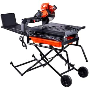 Wet Tile Saw, 15-Amps 10 in. 65Mn Corded Wet Tile Saw, 4500 RPM, Tile Cutter Wet Saw with Water Reservoir and Casters
