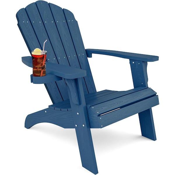 Mximu Oversize Navy Outdoor Plastic Adirondack Chair with Large Cup Holder