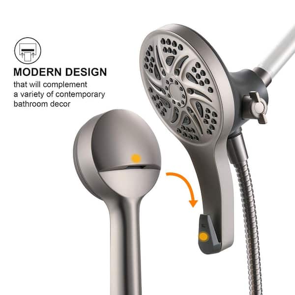 6-Spray Wall Mount 5 in. Dual Shower Head and Handheld Shower Head with 70 in. Hose 2.5 GPM in Brushed Nickel
