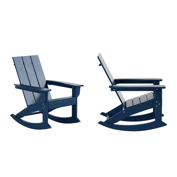 Shoreside Navy Blue Plastic Modern Adirondack Outdoor Rocking Chair (Set of 2)