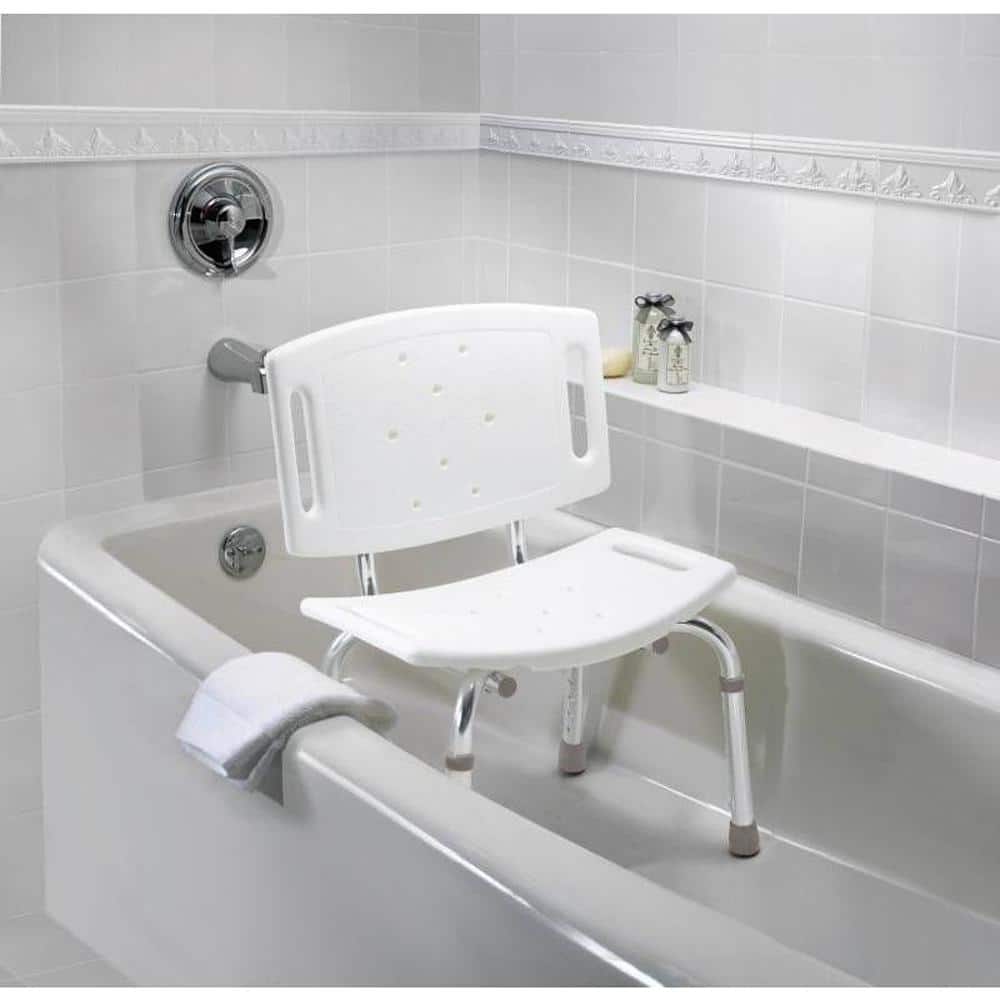 Adjustable White Polypropylene Shower Chair with Aluminum Legs