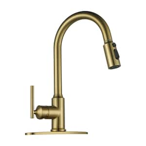 3 Patterns Stainless Steel Single Handle Pull Down Sprayer Kitchen Faucet with Flexible Hose and Deckplate in Gold