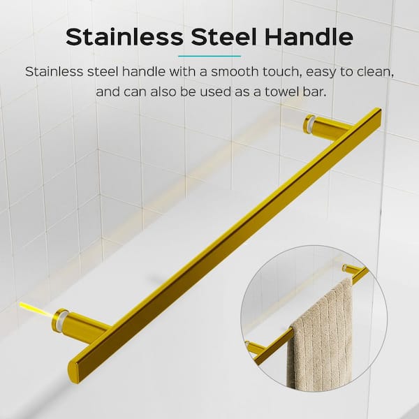 31 in. W x 55 in. H Frameless Pivot Bath Tub Doors Door in Brushed Gold with 1/4 in. Thick SGCC Tempered Clear Glass