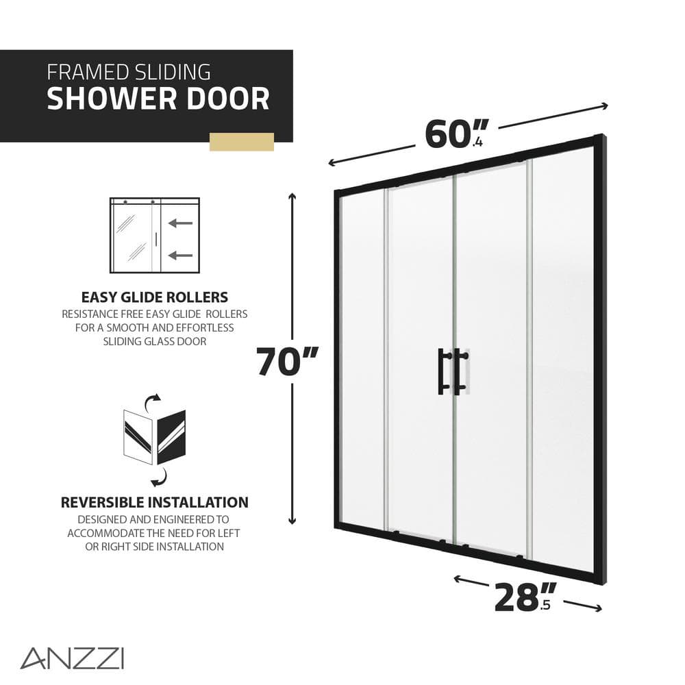 Matte Black 70" x 60.4" Framed Sliding Shower Door