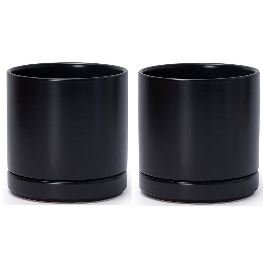 鉢・プランター CERADEMIC POT black spicygem x botanize Black Ceramic Indoor/Outdoor Planter with Saucer (6.8 in. W x 5.3