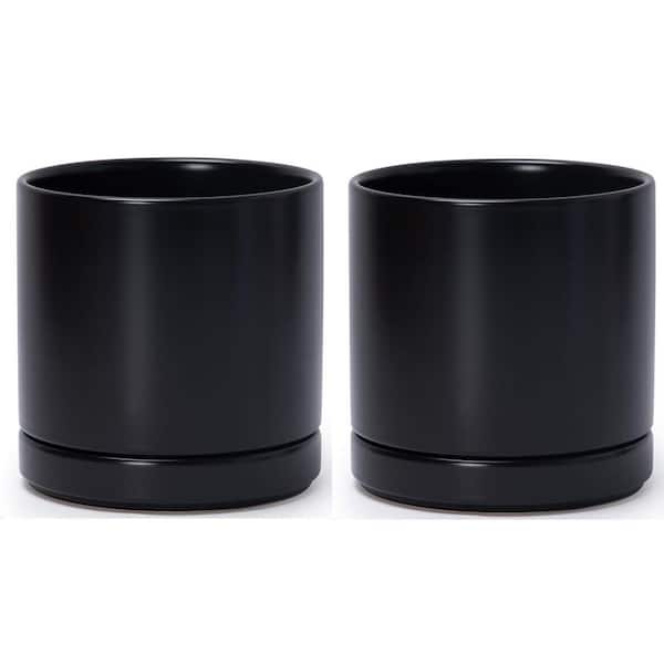鉢・プランター CERADEMIC POT black spicygem x botanize Black Ceramic Indoor/Outdoor Planter with Saucer (6.5 in. W x 6.6