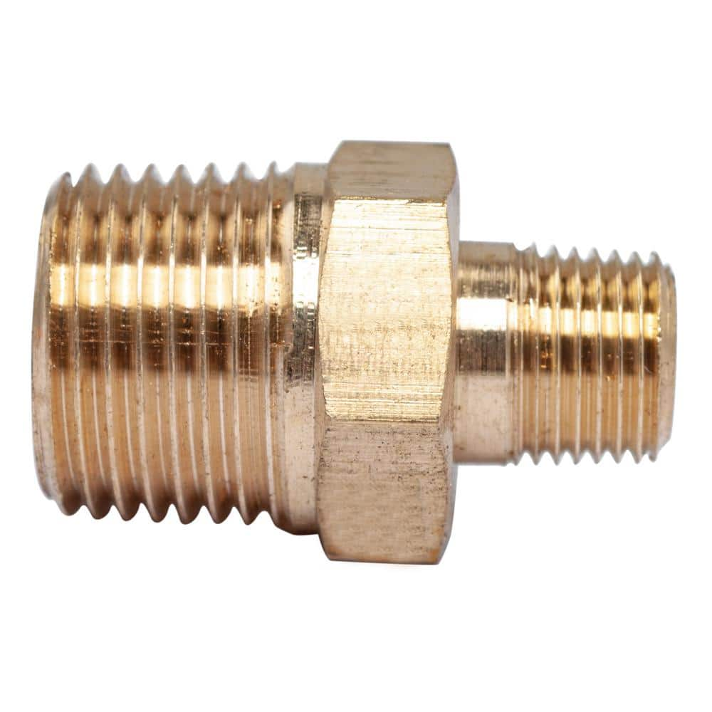 Ltwfitting 38 In X 18 In Mip Brass Pipe Hex Reducing Nipple Fitting 5 Pack Hf306r6205 