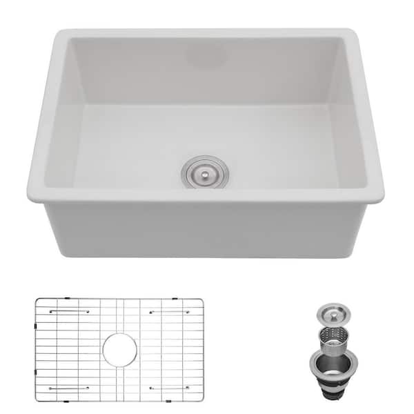LORDEAR 27 in. W x 19 in. D Undermount Single Bowl Ceramic Kitchen Sink with Bottom Grid