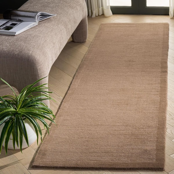 Mirage 2 ft. x 8 ft. Beige Solid Color Border Runner Rug