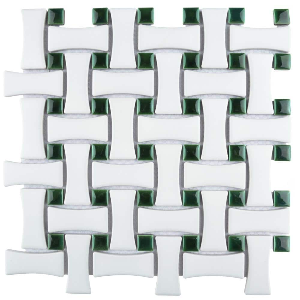 Metro Ion Dog Bone Basketweave Emerald Dot with Matte White 6 in. x 6 in. Porcelain Mosaic Take Home Tile Sample price history on PriceWatchPro