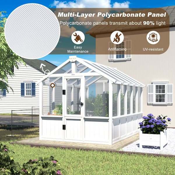 VEIKOUS 6 ft. x 10 ft. Cedar Wood White Garden Greenhouse with