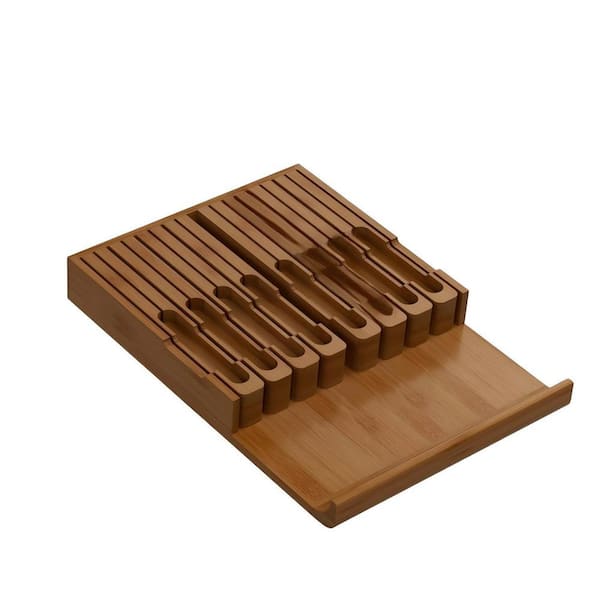 16-Knife In-Drawer Bamboo Knife Block without Knives, Kitchen Knife Drawer Organizer Insert, Brown