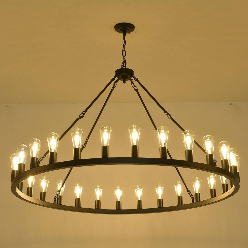 28-Light Black Wagon Wheel Chandelier, 53.15 in. Adjustable Pendant Light for Dining Room and Living Room(No Bulbs) price history on PriceWatchPro