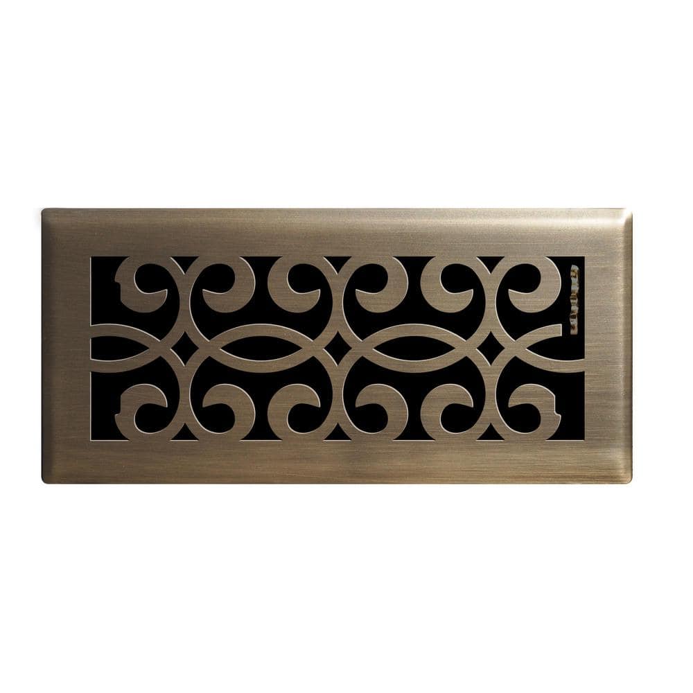 Classic Scroll 4 in. x 10 in. Steel Floor Register in Antique Brass price history on PriceWatchPro