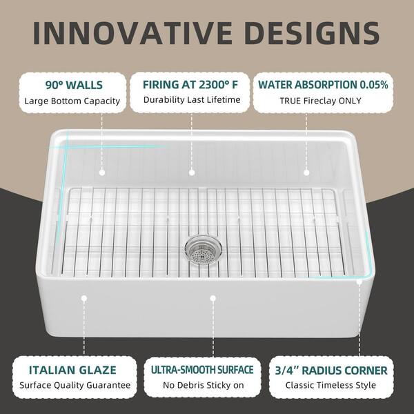 Zeafive 33 in. Workstation Kitchen Sink Farmhouse Apron Front