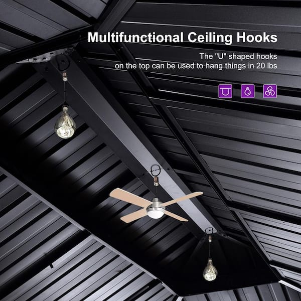 6.5 ft. x 12 ft. Hardtop Grill Gazebo for Patio Aluminum Barbecue Shelter Gazebo w/Hooks,Shelves Double Tiered 24-Lights