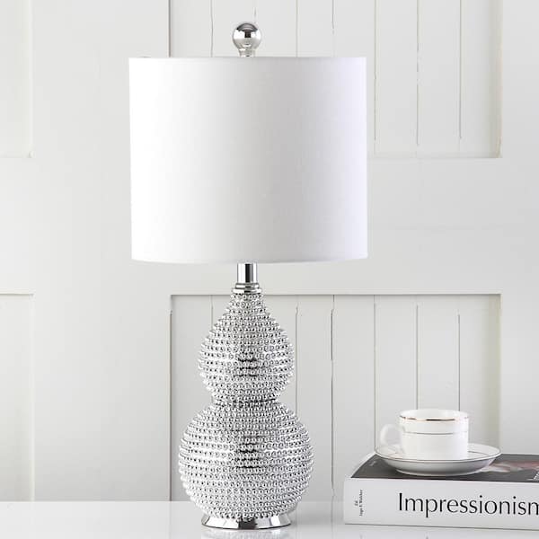Clarabel 20 in. Silver Beaded Table Lamp with Off-White Shade