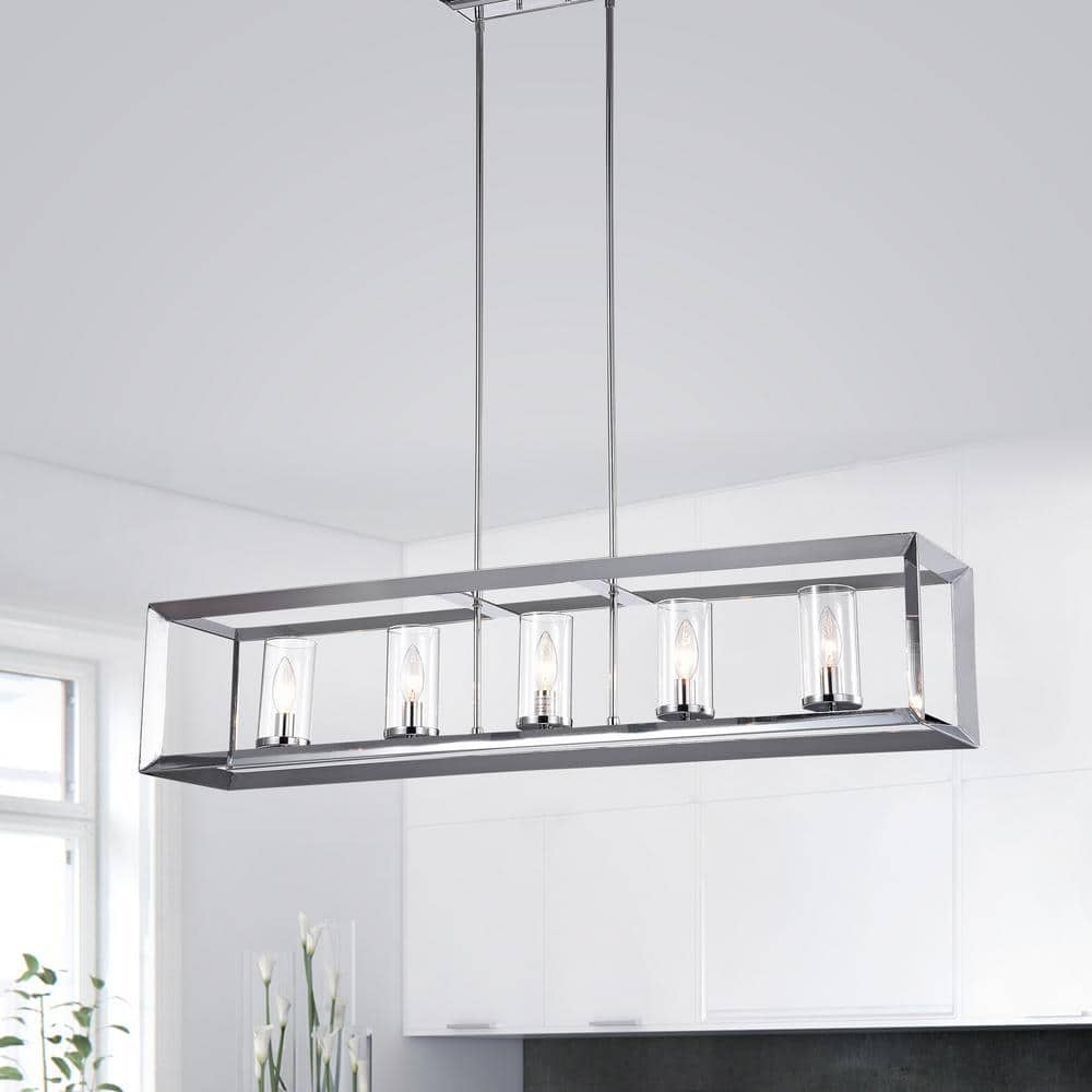 Ciel Modern Chrome Cage 41" 5-Light Chandelier