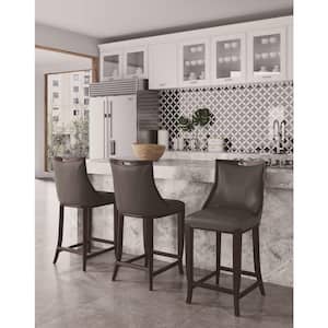 Emperor 27 in. Pebble Grey Beech Wood Bar Stool with Faux Leather Upholstered Seat