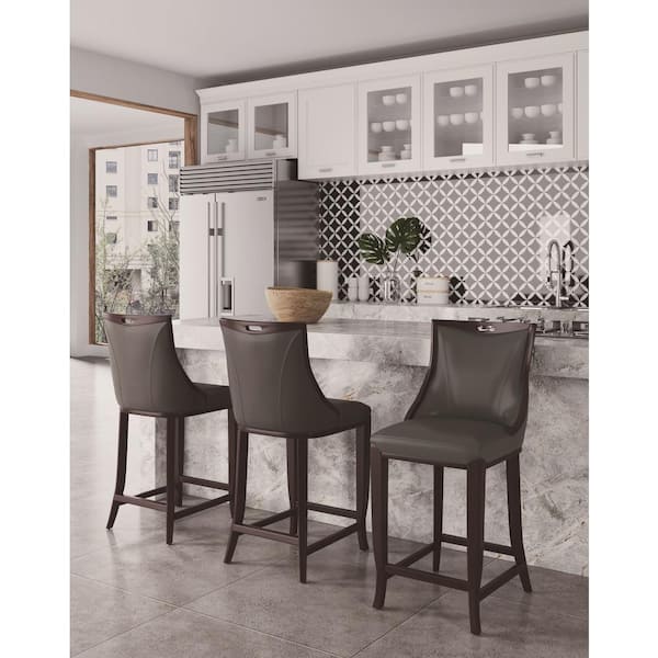 Manhattan Comfort Emperor 27 In. Pebble Grey Beech Wood Bar Stool With 