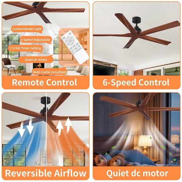 60 in. Brown Downrod Mount Standard 5-Blade Ceiling Fan with Remote Included, Reversible Airflow, Timer