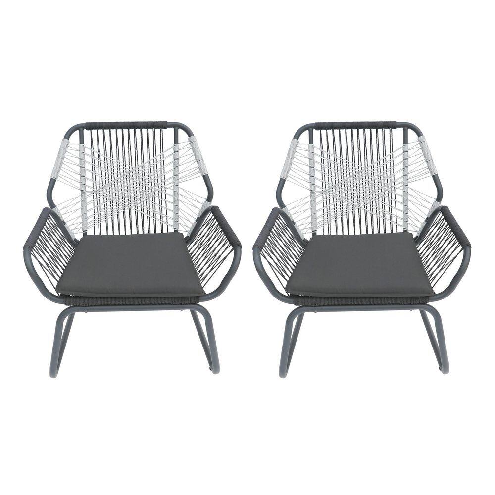 Gray Cushioned Rope and Steel Outdoor Dining Chair Outdoor Lounge Chair in Gray and White Set of 2 price history on PriceWatchPro