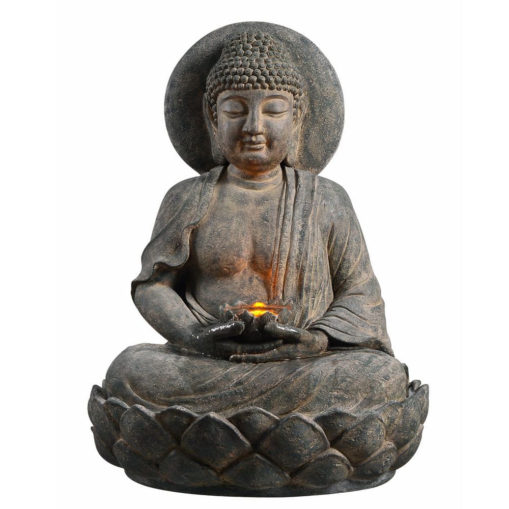 28.35 in. Buddha Outdoor Water Waterfall Fountain with LED Lights for Patio, Backyard, Meditation, Landscaping Decor price history on PriceWatchPro