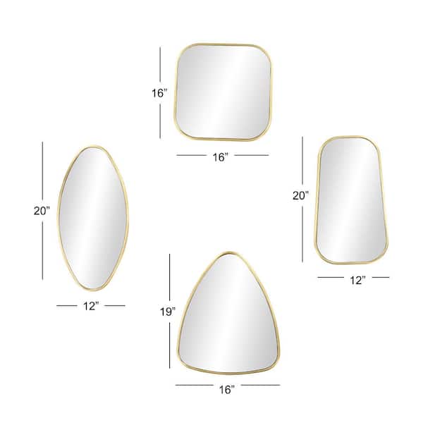 20 in. x 17 in. Geometric Framed Gold Wall Mirror with Varying Shapes (Set of 4)