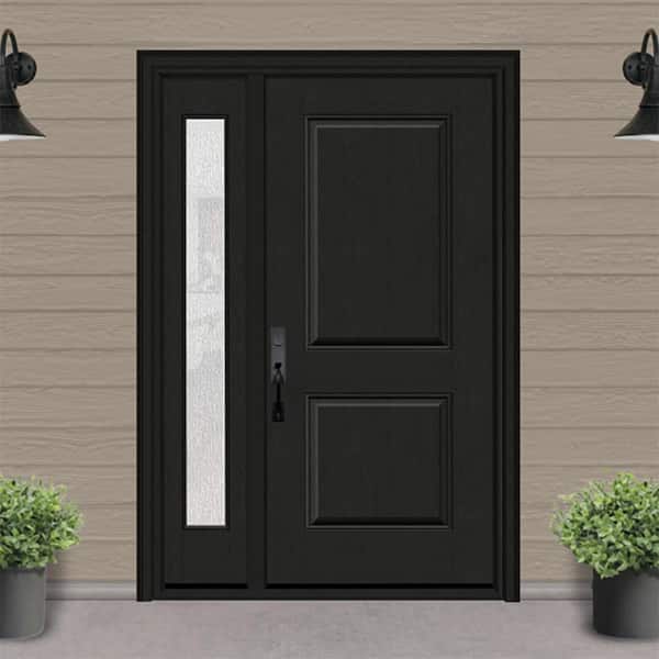 Regency 53 in. x 80 in. 2P Squaretop RHIS Onyx Stain Mahogany Fiberglass Prehung Front Door with Rain 14 in. SL 6-9/16