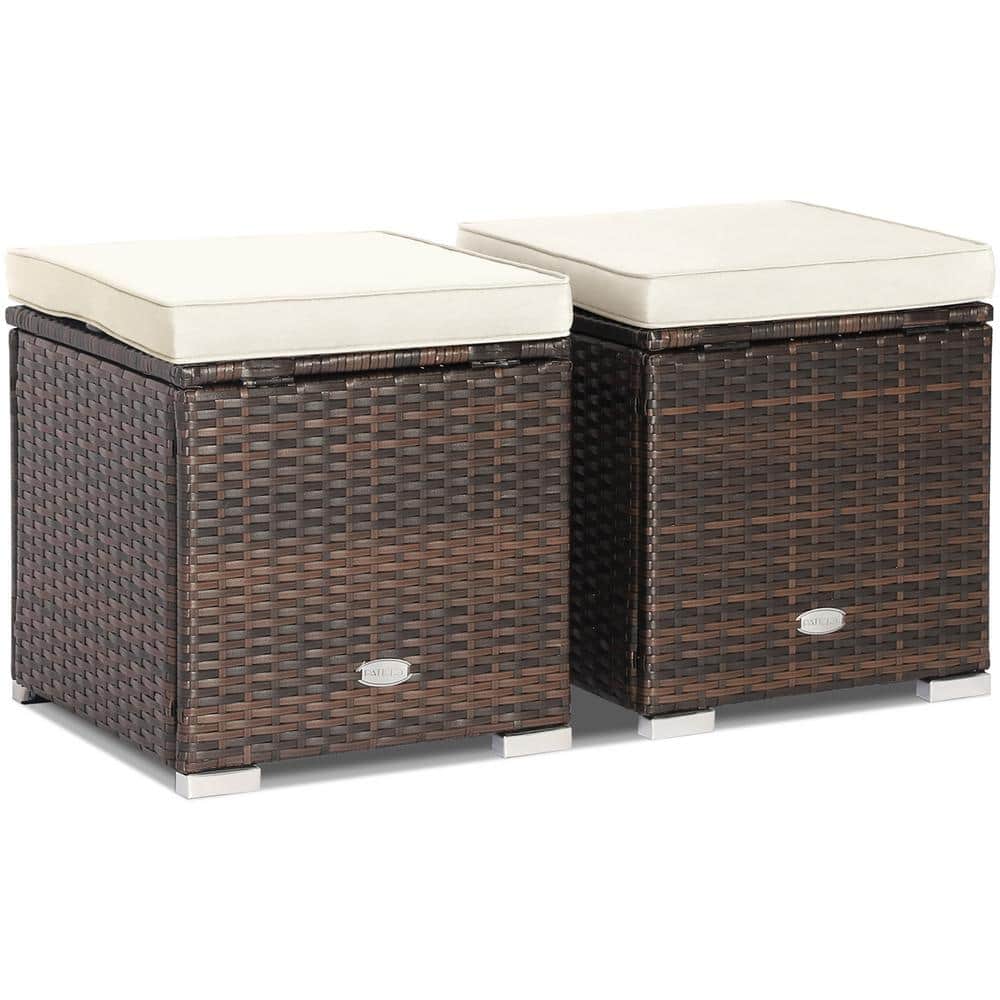 Costway 2Piece Wicker Outdoor Ottomans Storage Box Footstool with