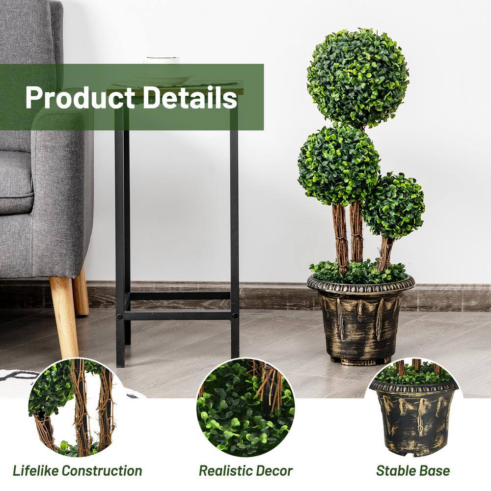 30'' Green Artificial Boxwood Triple Ball Topiary in Decorative Pot