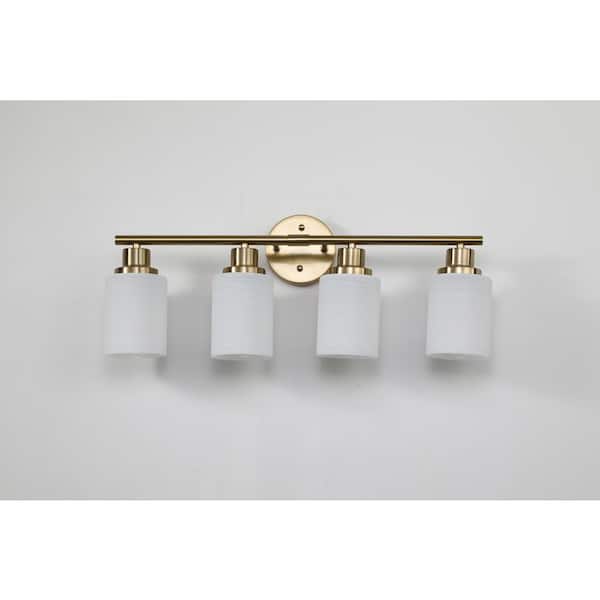 24 2/5 in. 4 Light Golden Bathroom Vanity Light Fixture with Glass Shade (No Bulbs)
