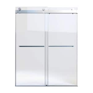 48 in. W x 76 in. H Double Sliding Frameless Shower Door in Chrome Finish with Tempered Glass