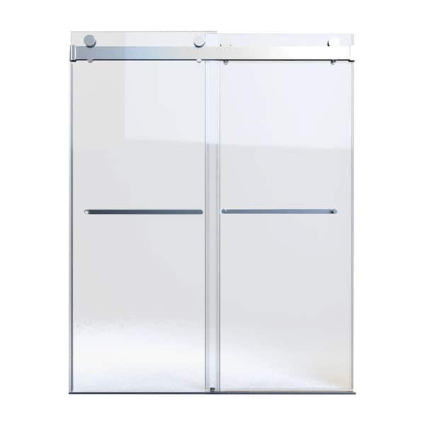 Boosicavelly 48 in. W x 76 in. H Double Sliding Frameless Shower Door in Chrome Finish with Tempered Glass