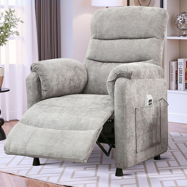 32 in. Electric Recliner Chair in Light Gray Chenille Fabric with Steel Frame and Remote Control for Living Room