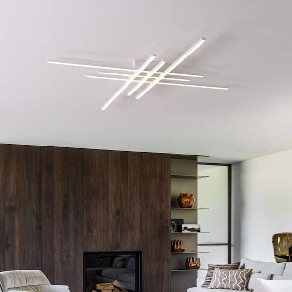 Linear 48 in. White Modern LED Triac Dimmable Flush Mount Ceiling Light for Living Room Dining Room, 3000K