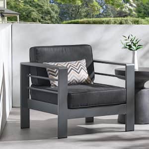 Miller Gray Aluminum Outdoor Patio Lounge Chair with Dark Gray Cushions