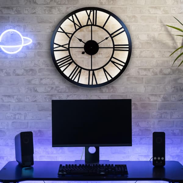 19.7 in. Edison Lighted Analog Quartz Wall Clock