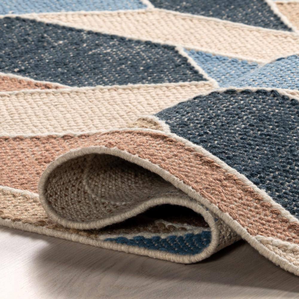 Rhea Blue and Beige Wool Cotton 5' x 8' Geometric Area Rug