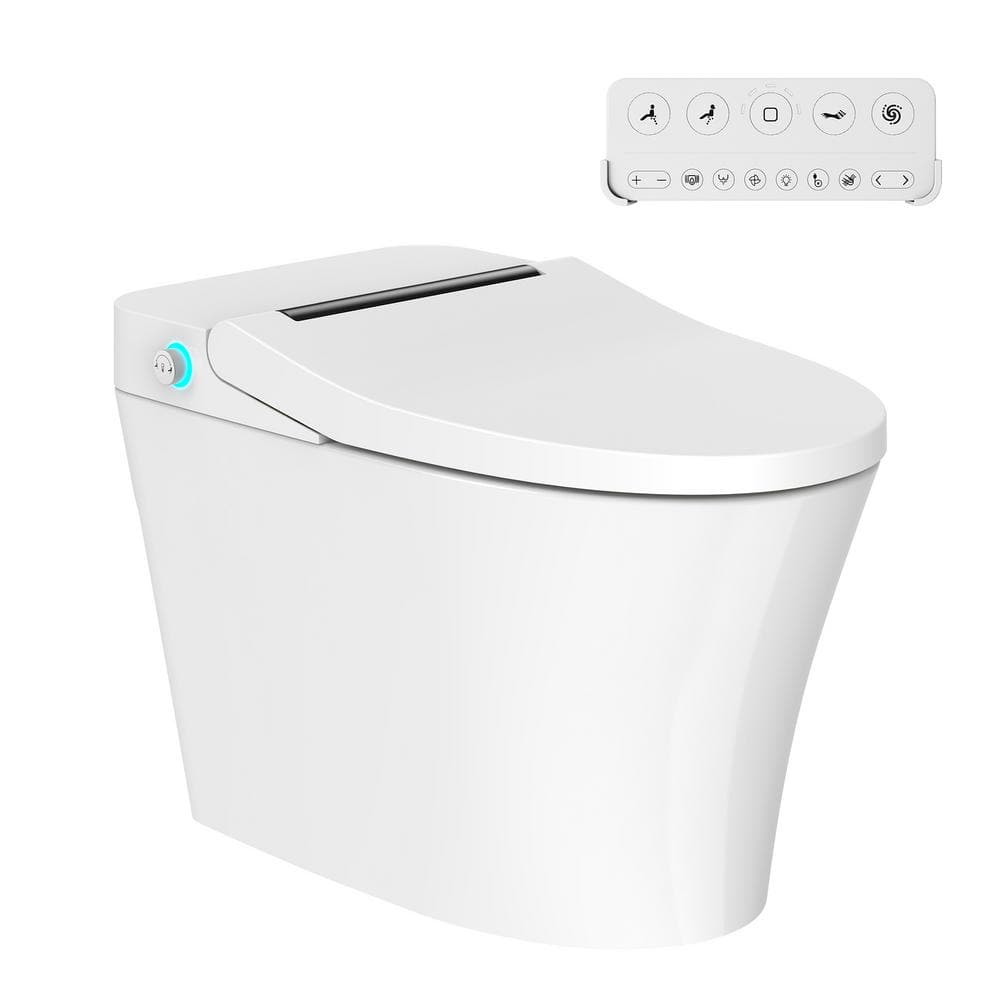 RAINLEX Elongated Bidet Toilet 1 GPF in White with Adjustable Sprayer ...