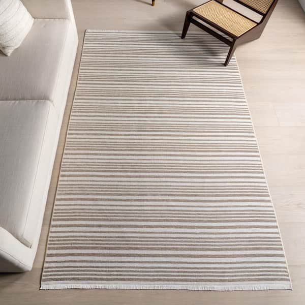 Melany Striped Reversible Washable Taupe 7.10 ft. x 10 ft. Indoor Area Rug