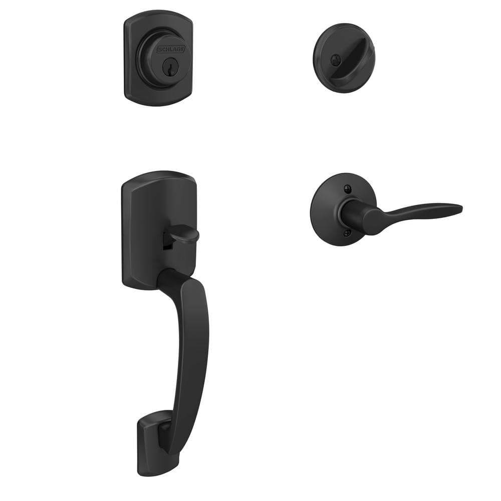 Schlage Greenwich Matte Black Single Cylinder Door Handleset with Delfayo Door Handle - Left Handed