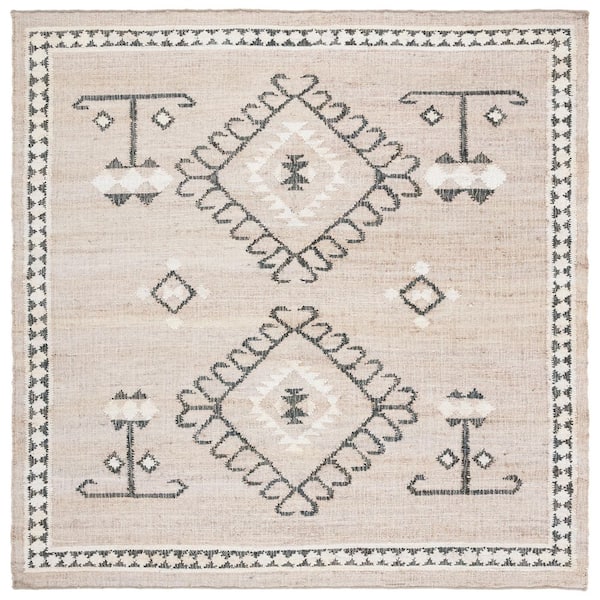 SAFAVIEH Kilim Grey/Black 7 ft. x 7 ft. Native American Border Square Area Rug