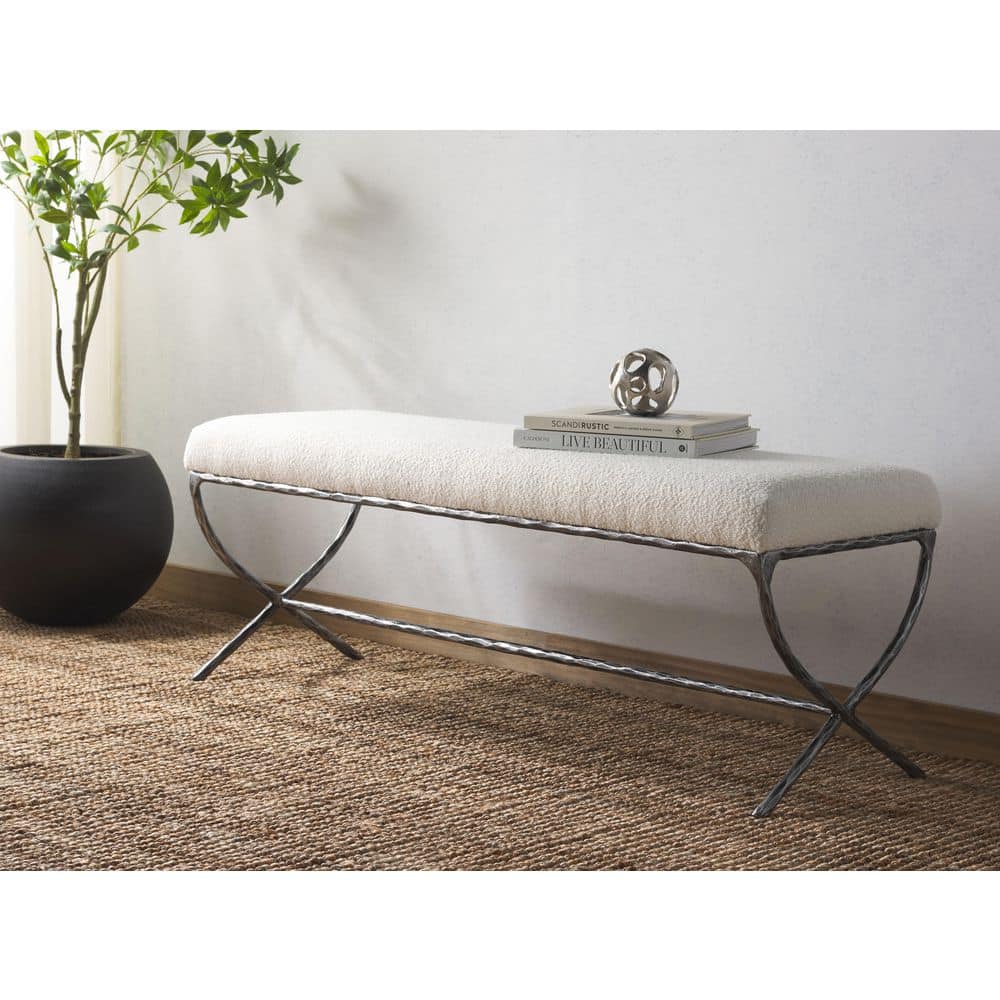 Janeen 58 in. Ivory/Black Entryway Bench