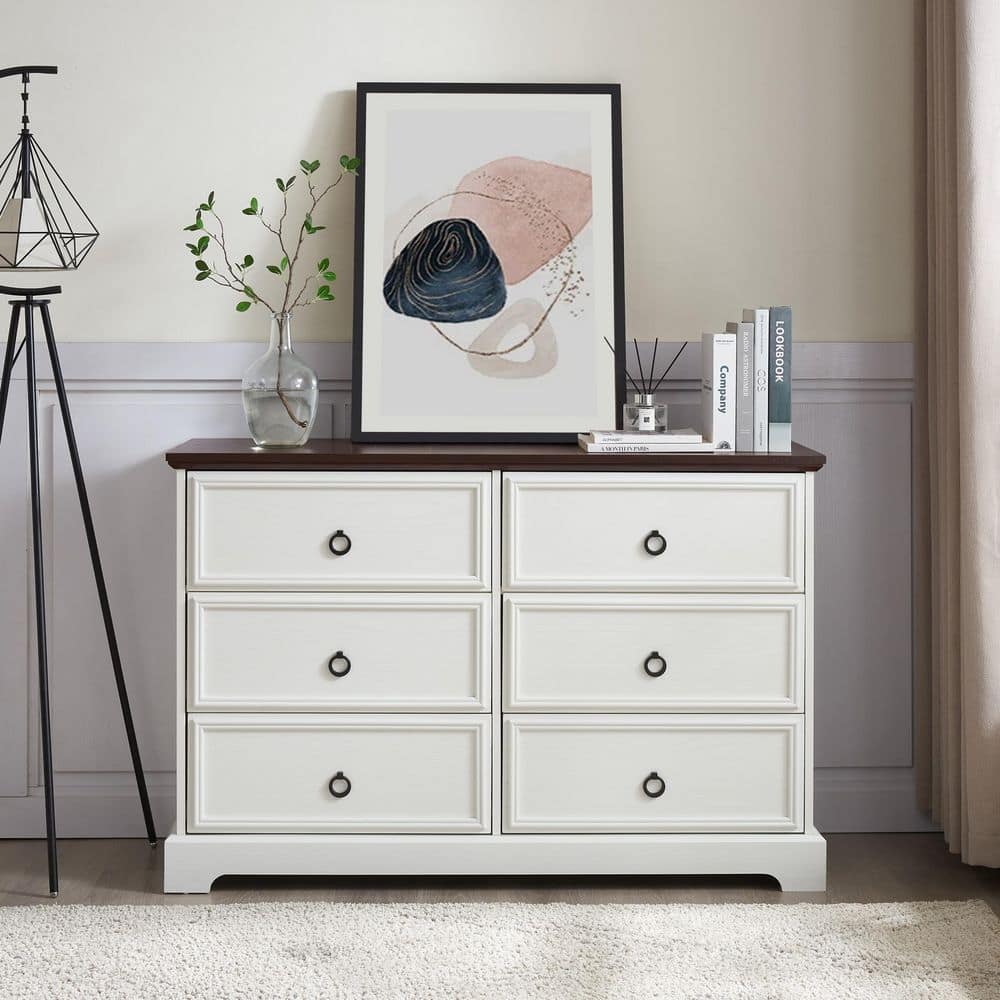White 31.5 in. H Accent Cabinet with 6-Drawers