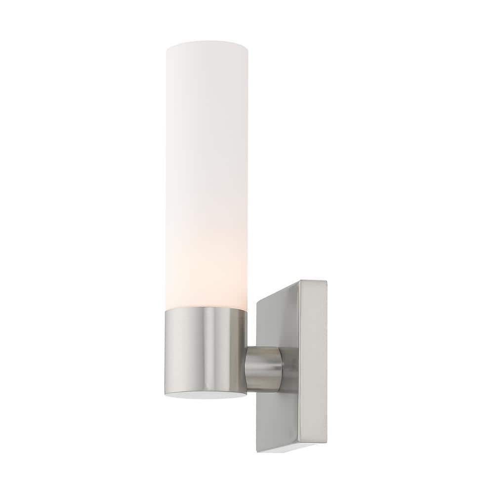 Brushed Nickel 11" Chrome Sconce with Etched Opal Glass