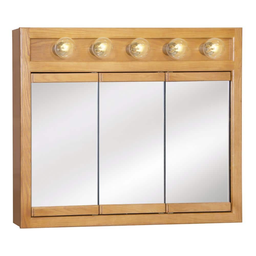 Nutmeg Oak 36-inch Wall Mounted Medicine Cabinet with Lights