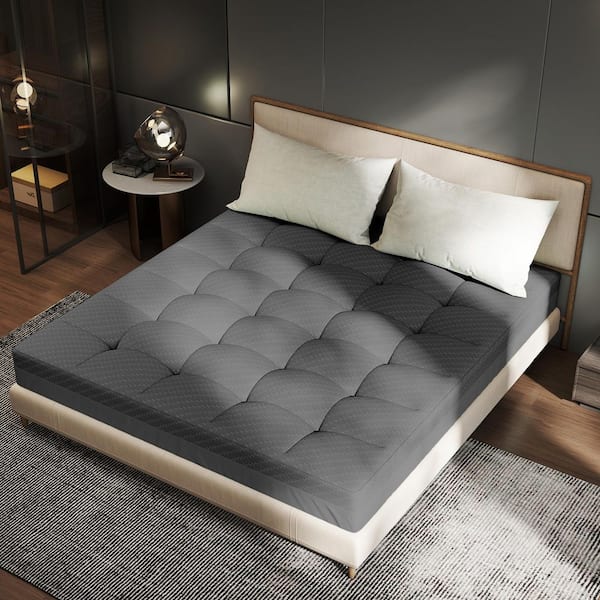 2-in-1 3 in. Memory Foam Mattress Topper 2 in.Gel Memory Foam Plus 1 in. Mattress Pad Cover Queen Size Grey